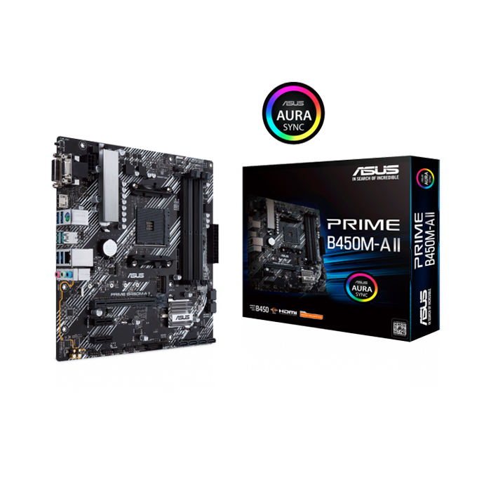 ASUS Prime B450M-A II AMD AM4 (Ryzen 5000, 3rd/2nd/1st Gen Ryzen Micro ATX Motherboard (128GB DDR4, 4400 O.C.), NVMe, HDMI 2.0b/DVI/D-Sub, USB 3.2 Gen 2, BIOS Flashback, and Aura Sync)